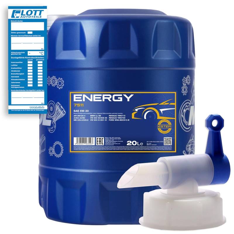 MANNOL 20L Energy 5W-30 Motorenöl API/SL 5W30 ÖL Motoröl + Auslaufhahn von MANNOL