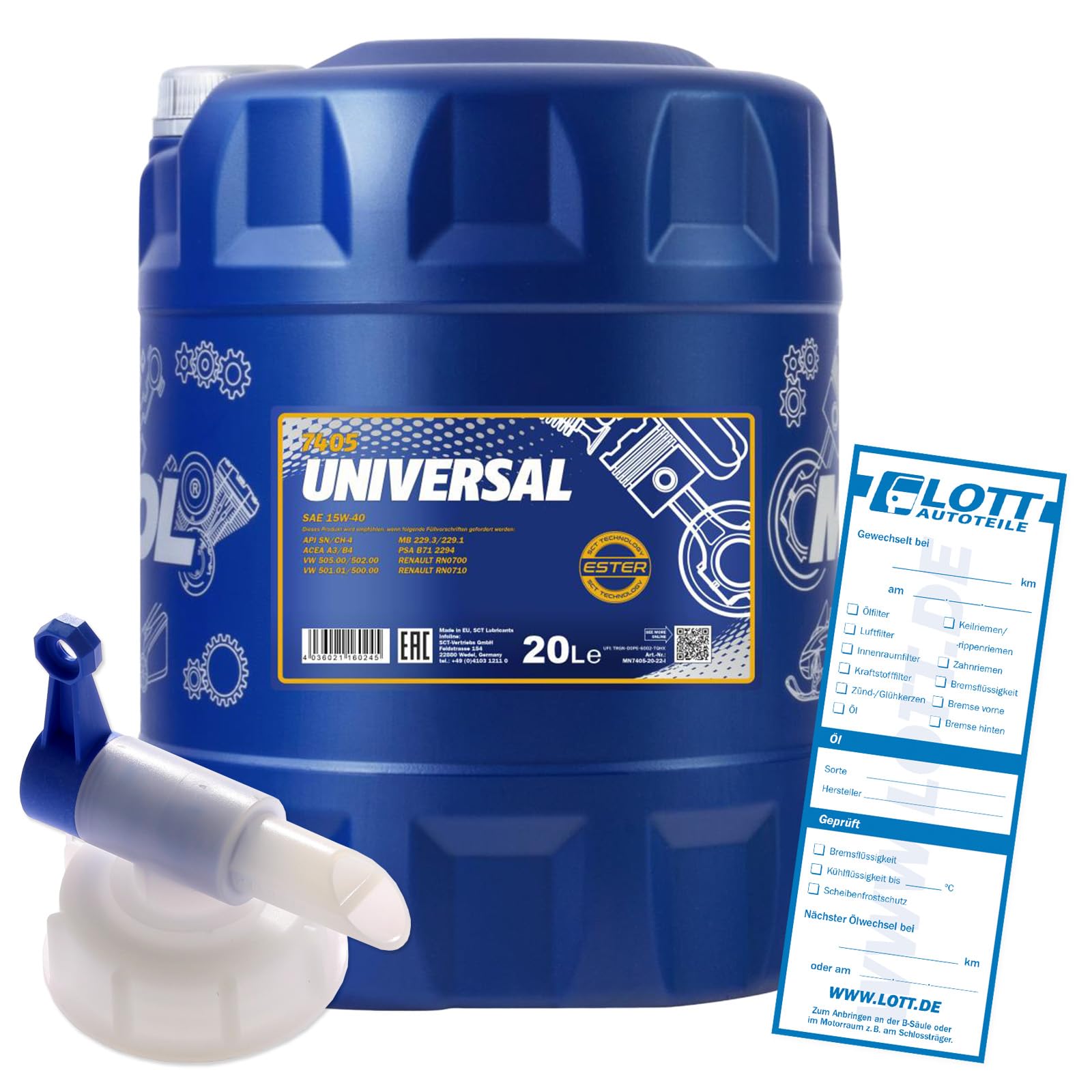 MANNOL 20L MN7405-20 Motoröl Universal 15W-40 API SG/CD hochwertiges Öl + Auslaufhahn von MANNOL