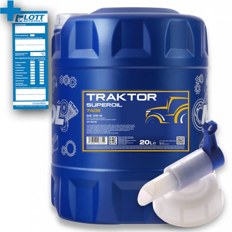 MANNOL 20L Traktor Superoil Motorenöl 15W-40 API SG/CD Motoröl 20 Liter + Auslaufhahn von MANNOL