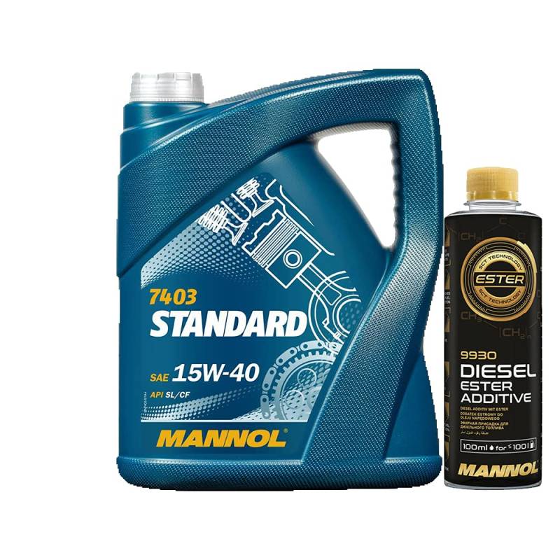 MANNOL 5l, 7403 Standard 15W-40 API SL/CF + Anti-Verschleiß-Reinigung-Additiv - Dieselzusatz 250ml von MANNOL