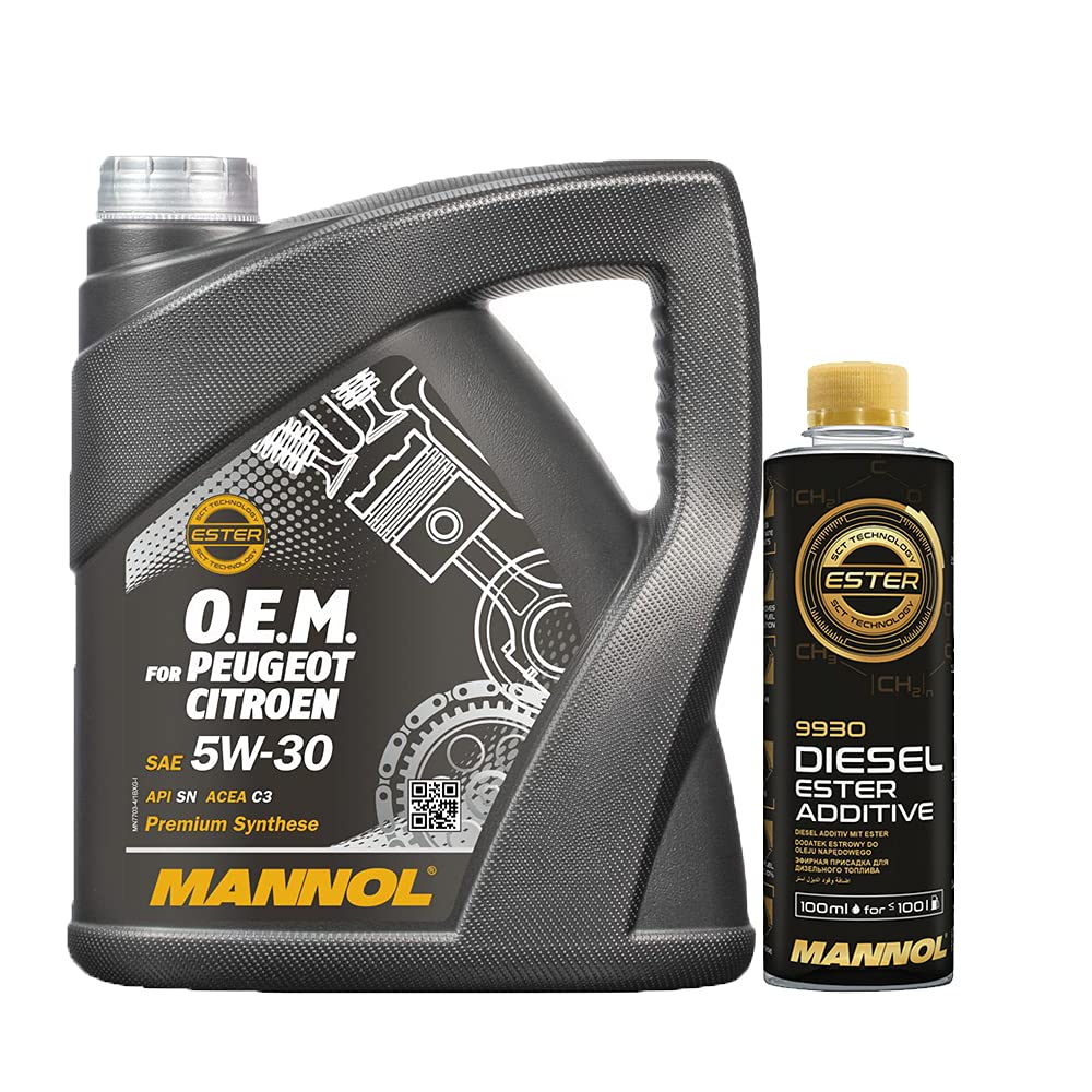 MANNOL 5l, 7703 O.E.M. 5W-30 C2/C3 DPF + Anti-Verschleiß-Reinigung-Additiv - Dieselzusatz 250ml von MANNOL