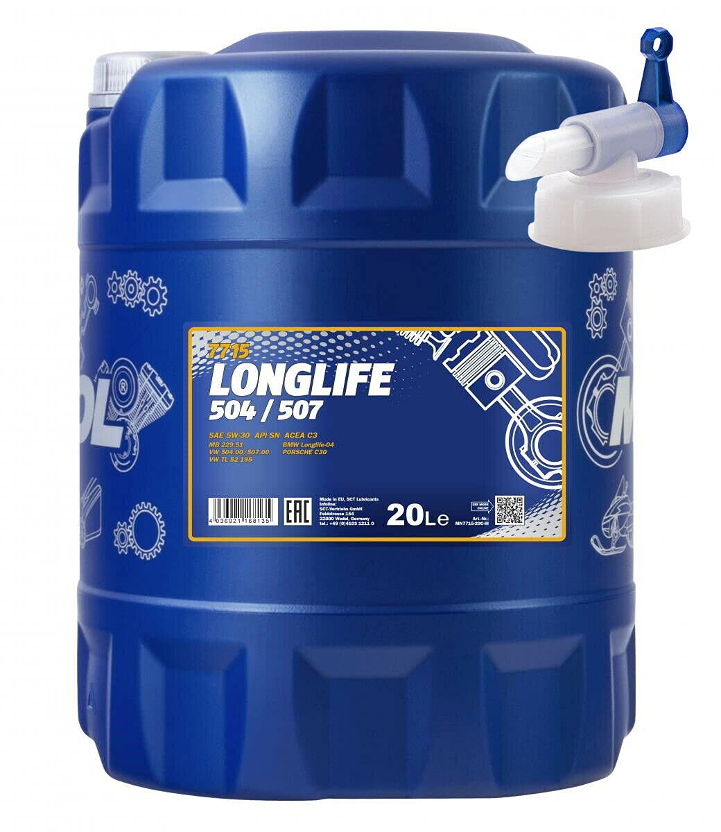 MANNOL 20L 7715 LONGLIFE 504/507 Spezialmotoröl Motoröl API SN ACEA C3 inkl Hahn von MANNOL