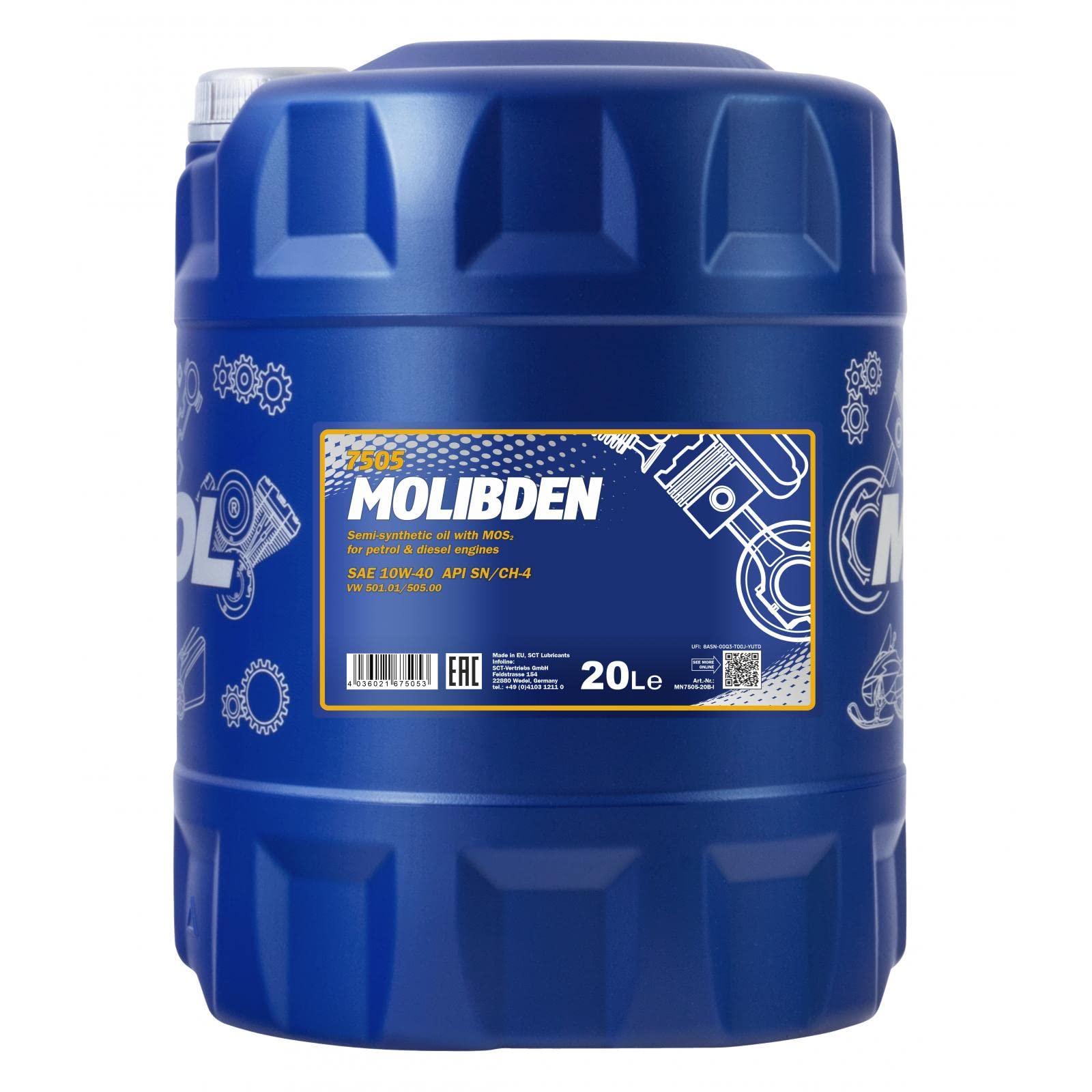 MANNOL Molibden Benzin 10W-40 API SL/CF Motorenöl, 20 Liter von MANNOL