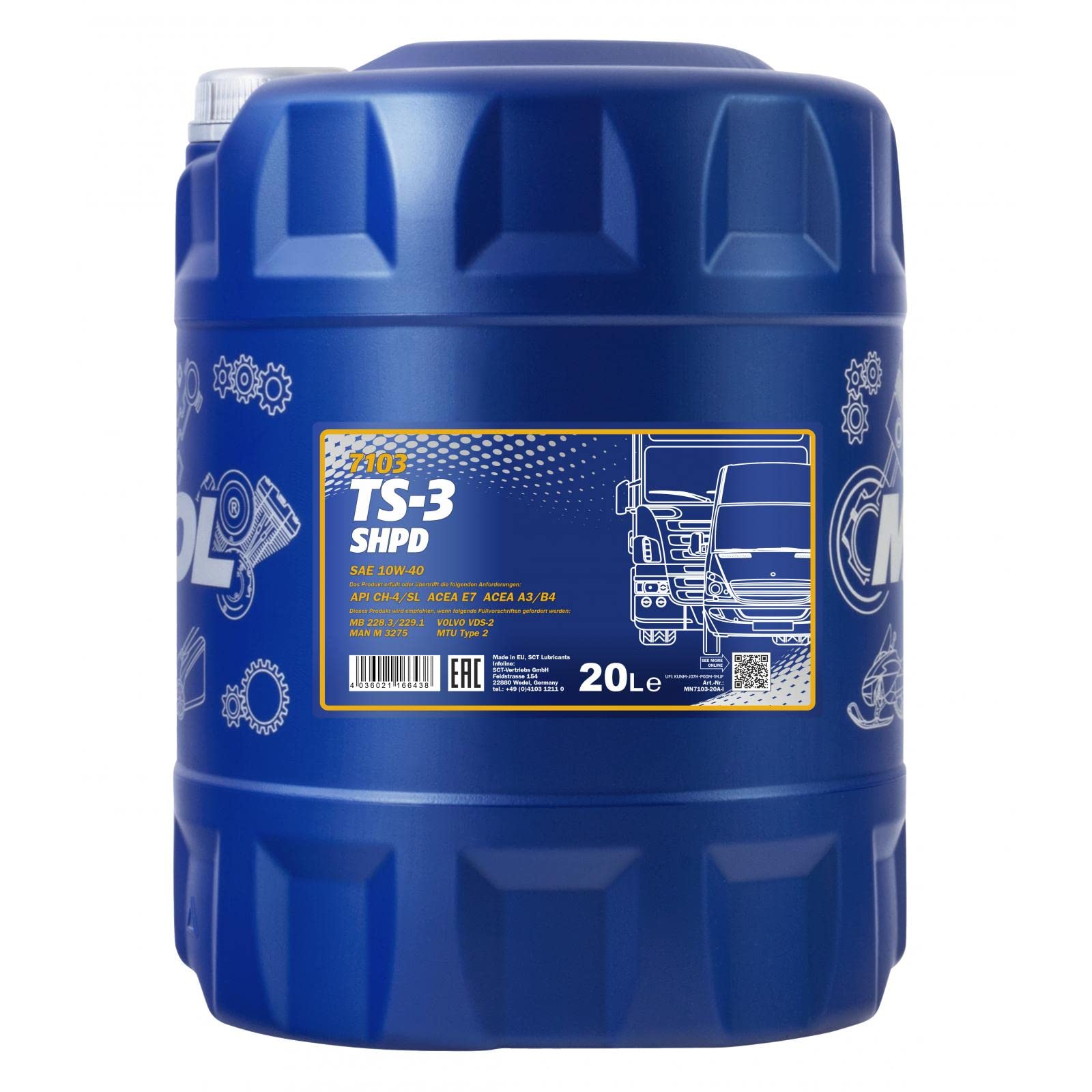 MANNOL TS-3 SHPD 10W-40 API CH-4/CG-4/CF-4/SL Motorenöl, 20 Liter von MANNOL