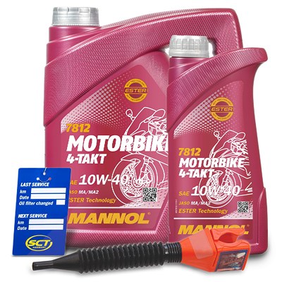 Mannol 5 L Motorbike 4-Takt Motoröl + Ölwechsel-Anhänger + Einfülltricht [Hersteller-Nr. MN7812-4] von MANNOL