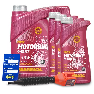 Mannol 7 L Motorbike 4-Takt Motoröl + Ölwechsel-Anhänger + Einfülltricht [Hersteller-Nr. MN7812-4] von MANNOL