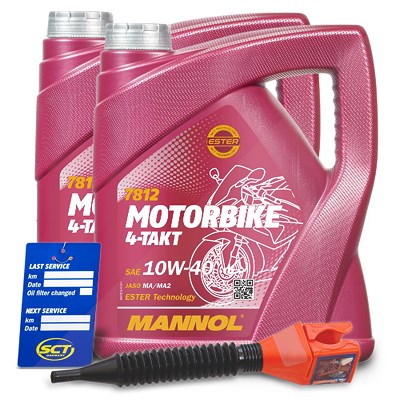 Mannol 8 L Motorbike 4-Takt Motoröl + Ölwechsel-Anhänger + Einfülltricht [Hersteller-Nr. MN7812-4] von MANNOL