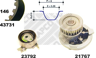 Mapco Wasserpumpe + Zahnriemensatz [Hersteller-Nr. 41731/1] für Opel von MAPCO