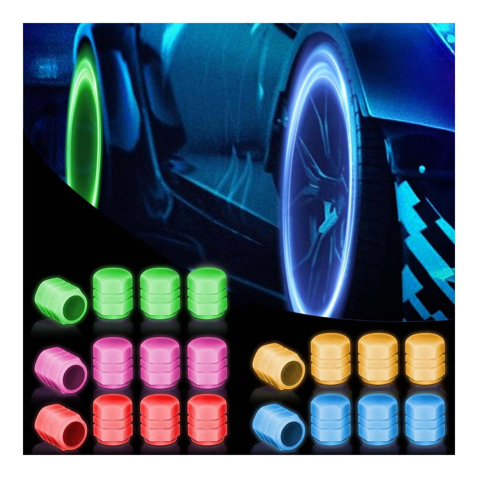 20PCS Staubkappen für Autoreifen Bunte Fluoreszierende Reifen Ventilkappen Universal Ventilkappen Mode Leuchtende Kappen Reifen für Allgemeine Autos Motorrad LKW Fahrrad Dekoration von MARMODAY