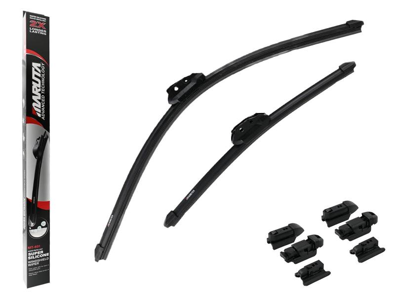 MARUTA Scheibenwischer SET 600 mm / 400 mm für Frontscheibe, Aero-dynamik optimierte Wischerblätter aus wasserabweisendem Silikon mit Multi Plattform Adapter - Perleffekt für streifenfreie Sicht von MARUTA