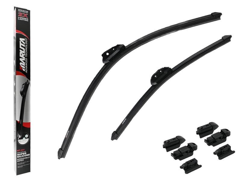 MARUTA Scheibenwischer SET 600 mm / 450 mm für Frontscheibe, Aero-dynamik optimierte Wischerblätter aus wasserabweisendem Silikon mit Multi Plattform Adapter - Perleffekt für streifenfreie Sicht von MARUTA