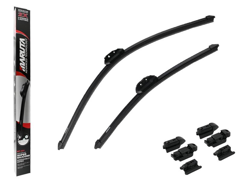 MARUTA Scheibenwischer SET 650 mm / 400 mm für Frontscheibe, Aero-dynamik optimierte Wischerblätter aus wasserabweisendem Silikon mit Multi Plattform Adapter - Perleffekt für streifenfreie Sicht von MARUTA