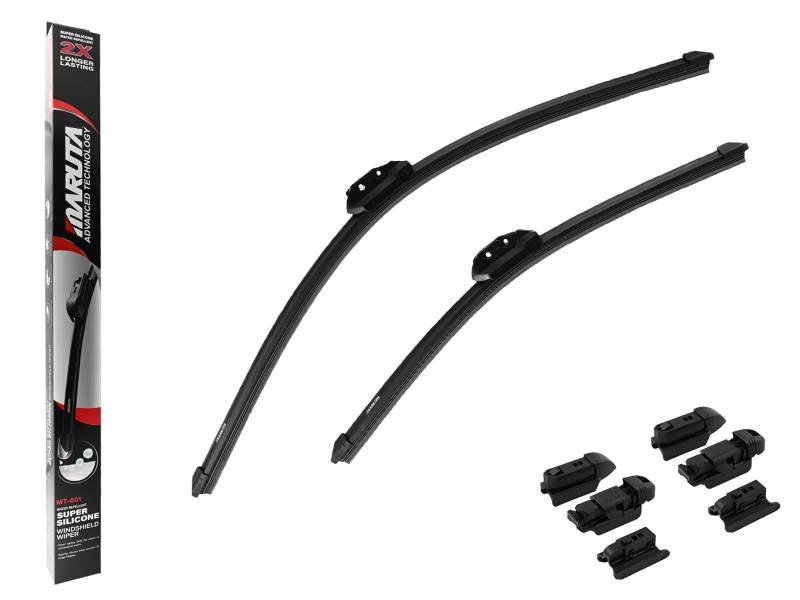 MARUTA Scheibenwischer SET 650 mm / 475 mm für Frontscheibe, Aero-dynamik optimierte Wischerblätter aus wasserabweisendem Silikon mit Multi Plattform Adapter - Perleffekt für streifenfreie Sicht von MARUTA