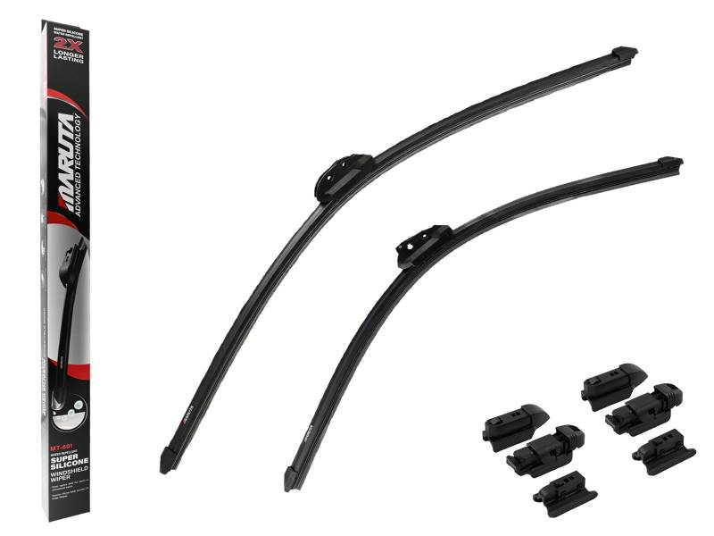 MARUTA Scheibenwischer SET 700 mm / 550 mm für Frontscheibe, Aero-dynamik optimierte Wischerblätter aus wasserabweisendem Silikon mit Multi Plattform Adapter - Perleffekt für streifenfreie Sicht von MARUTA