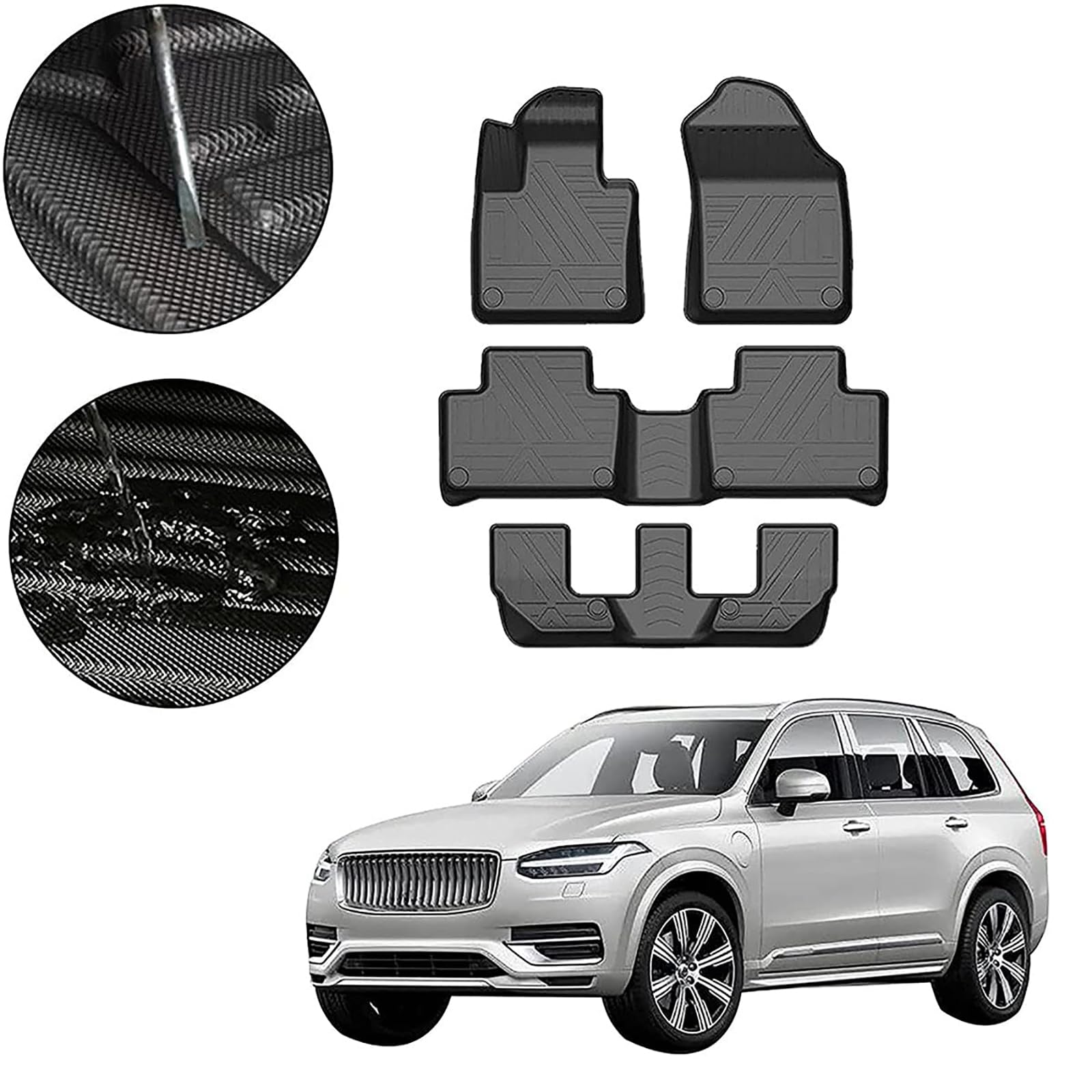 Auto Fußmatten Gummimatten Set für Volvo XC90 7-Seat 2016-2020, Automatten Bodenmatte Vorne Hinten Fußmatten Maßabnehmbar Wasserdicht rutschfest Allwetter Interieurs ZubehöR von MARXAN