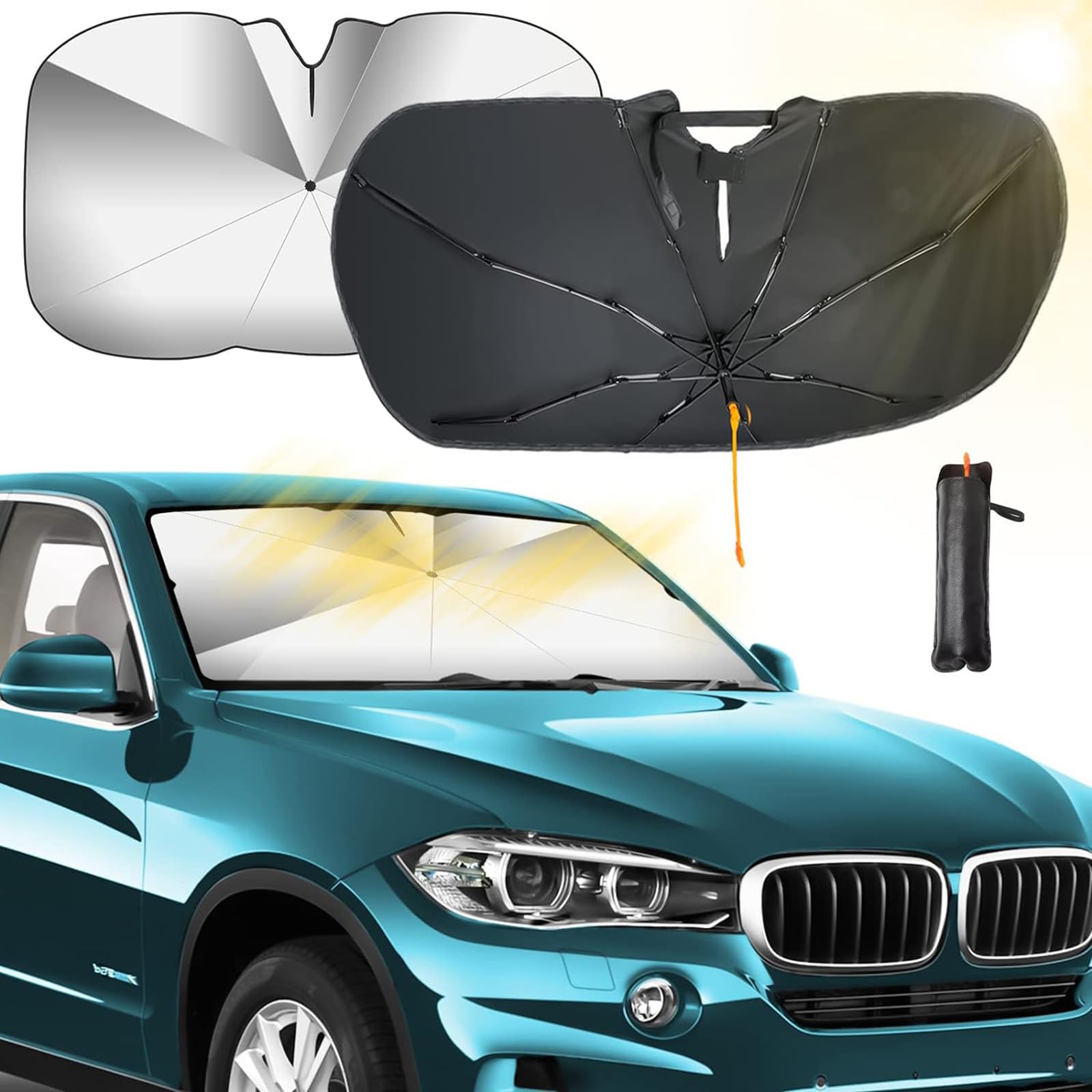 Auto Sonnenschutz Frontscheibe Für R-enault Megane 2 3 4 2003-2023, Faltbarer Sonnenschirm Frontscheibe 360° Drehbar Windschutzscheibe Sonnenschirm Sonnenschutz UV-Schutz Autozubehör von MARXAN