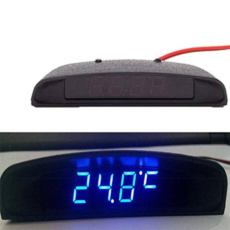 MASO Auto Digitaluhr 4in1 Datum Uhr Voltmeter Thermometer Spannungsmonitor 12V Original Auto Innen Außen Multifunktions Blau von MASO