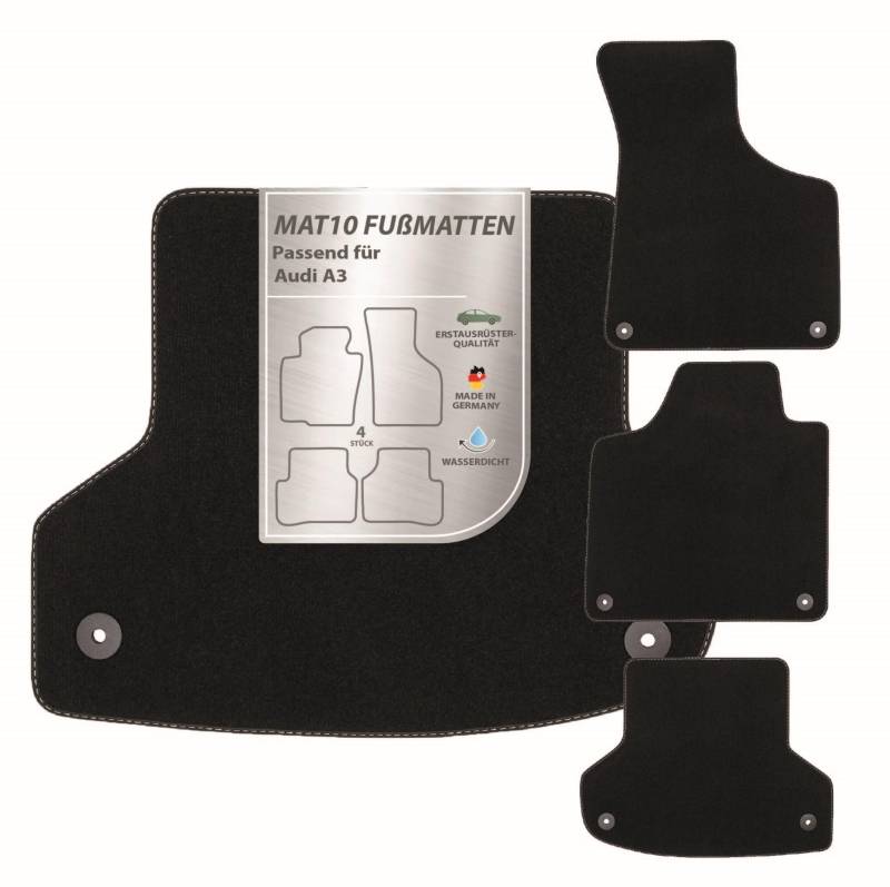 MAT10 – Fußmatten passend für Audi A3 (AB2) (BJ 05/2003-07/2012, 3-Türer) & A3 Sportback (BJ 09/2004-01/2013, 5-Türer) aus Velours | 4-teiliges Set | langlebige Erstausrüsterqualität, Made in Germany von MAT10