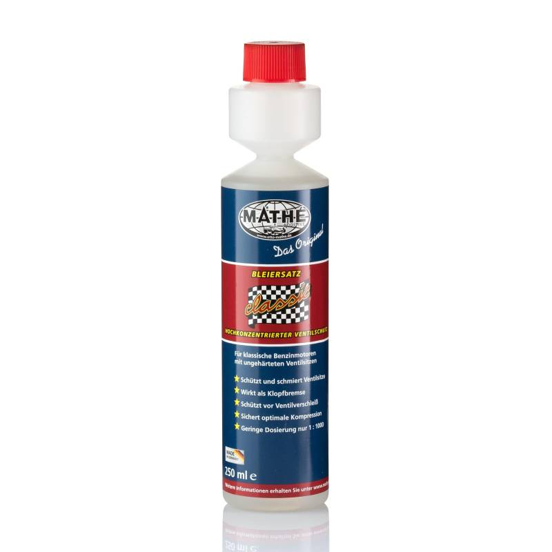 MATHÉ Classic Bleiersatz (250 ml) - Kraftstoff-Additiv für Oldtimer - Benzinadditiv - Schutz vor Ventilverschleiß - Blei-Ersatz - Benzin-Zusatz für Ottomotoren, Old- und Youngtimer - Schmierstoff von MATHY