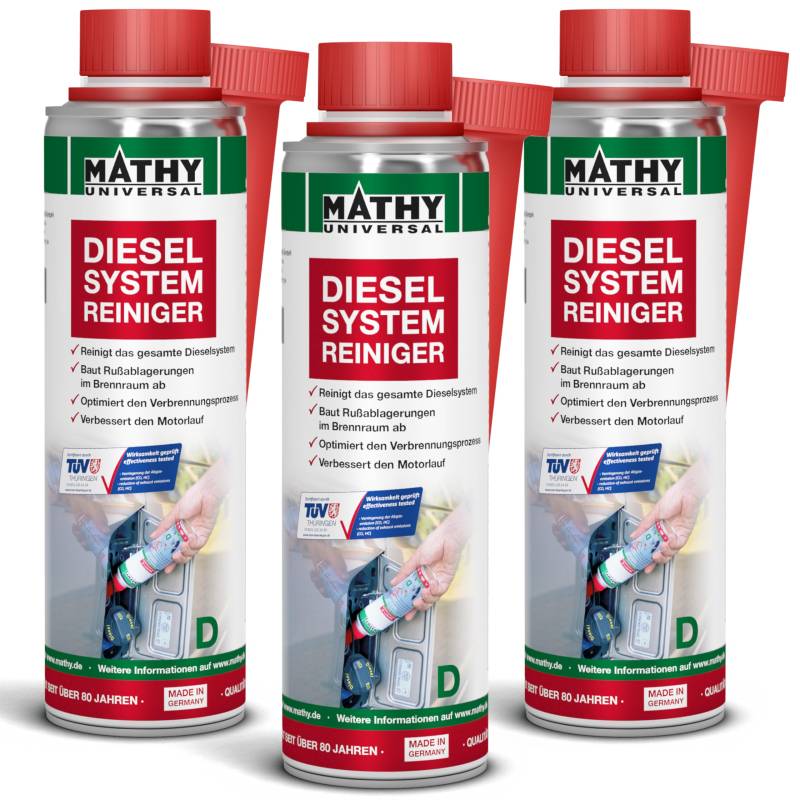 MATHY-D Diesel Systemreiniger (3 x 250 ml) – hochwirksames Diesel Additiv - Brennraum Reiniger - Zertifizierter Diesel Reiniger von MATHY