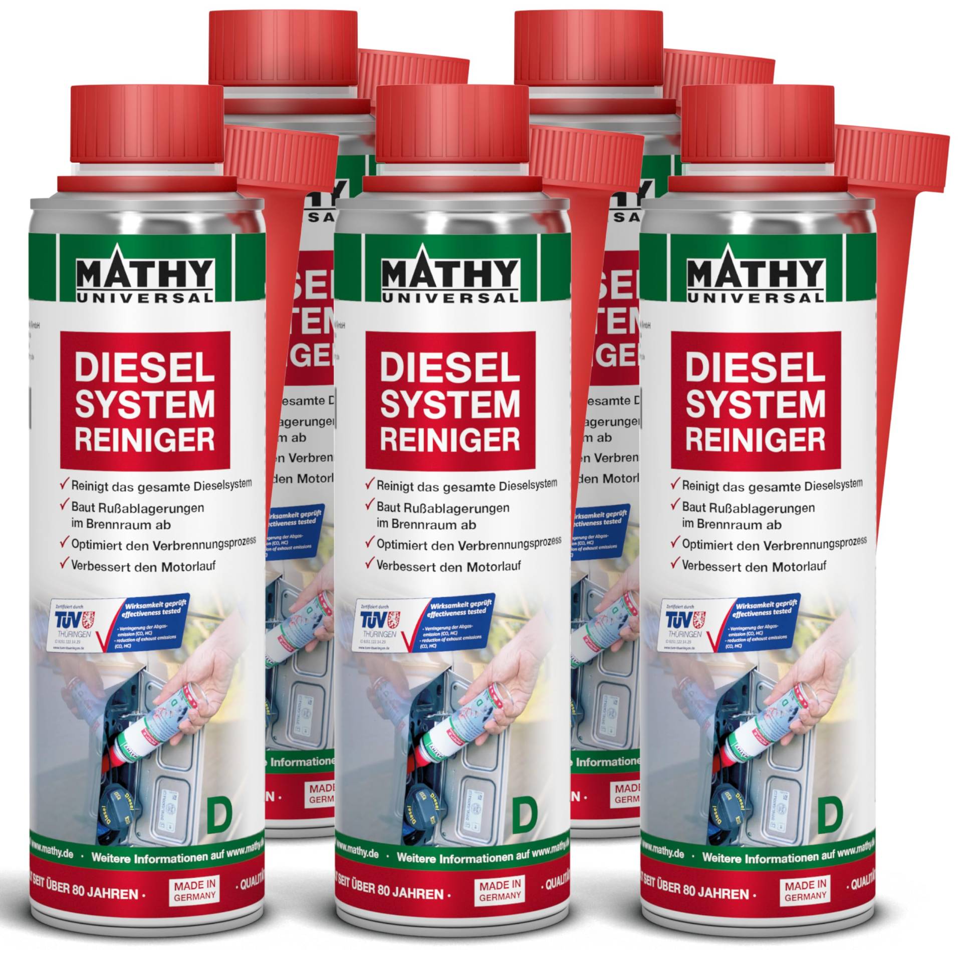 MATHY-D Diesel Systemreiniger (5 x 250 ml) – hochwirksames Diesel Additiv - Brennraum Reiniger - Zertifizierter Diesel Reiniger von MATHY