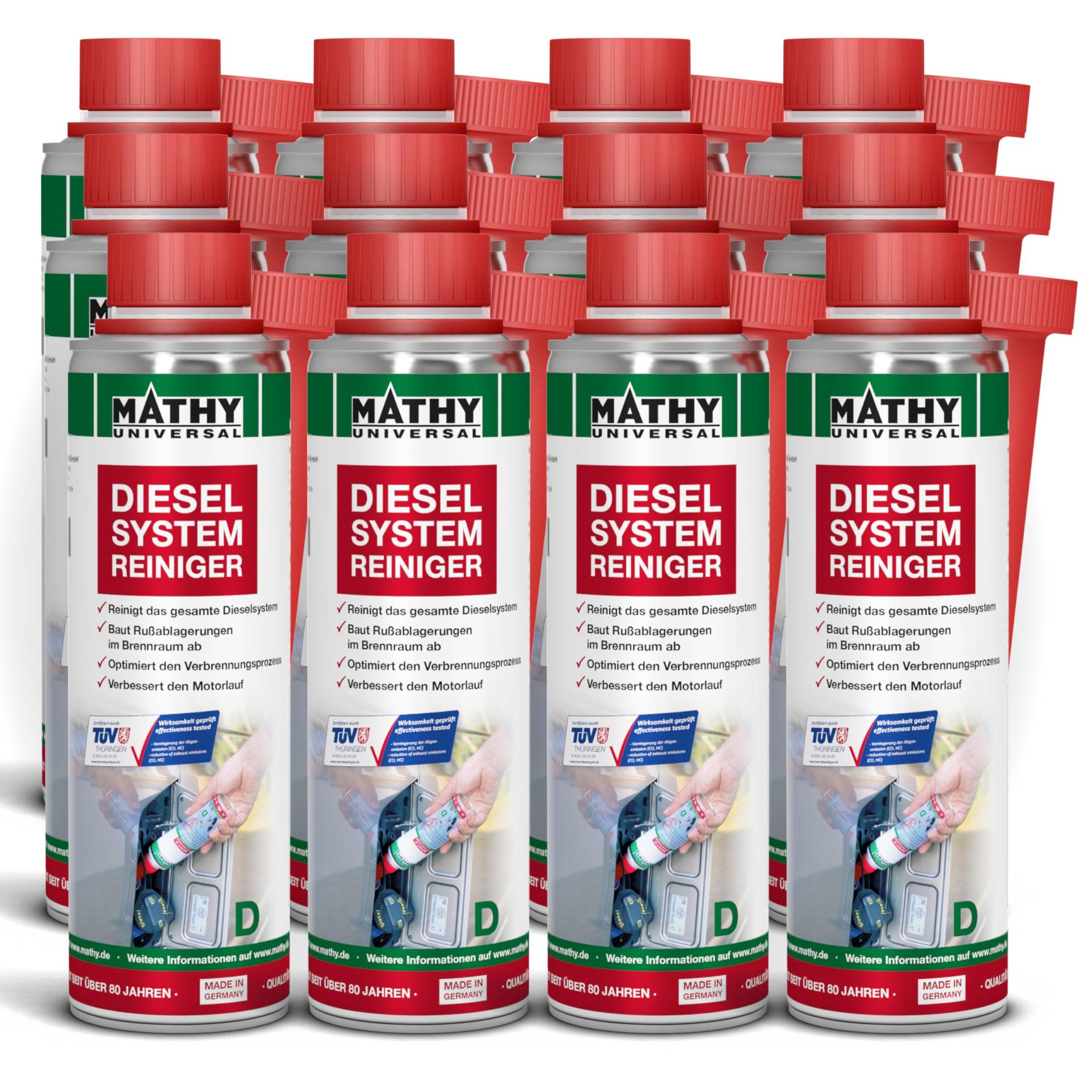 MATHY-D Diesel Systemreiniger (12 x 250 ml) – hochwirksames Diesel Additiv - Brennraum Reiniger - Zertifizierter Diesel Reiniger von MATHY