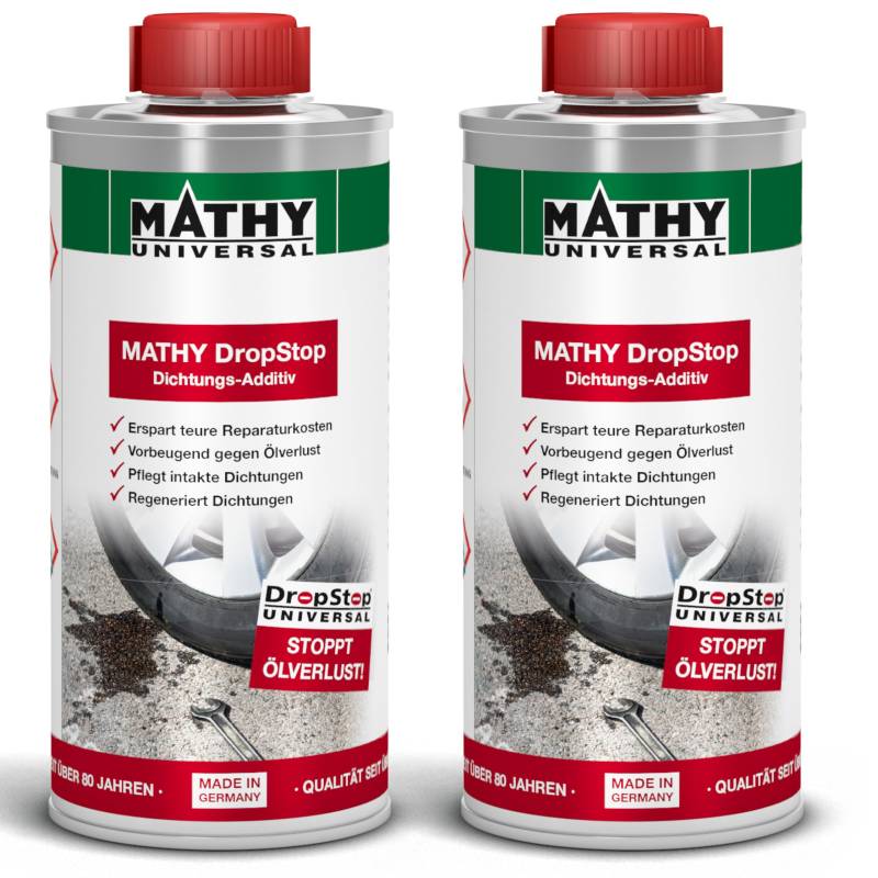 MATHY-DropStop Dichtungs-Additiv (2 x 250 ml) - Öl-Additiv stoppt Ölverlust im Motor, Getriebe, Hinterachsen & Servolenkungen - regeneriert Dichtungen von MATHY