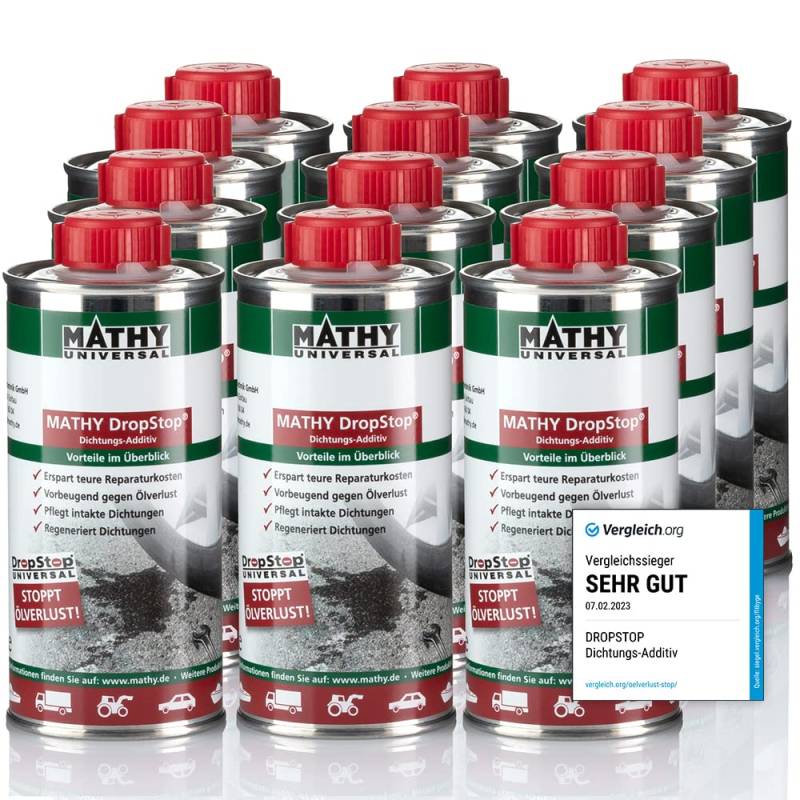 MATHY-DropStop Dichtungs-Additiv - Öl-Additiv stoppt Ölverlust im Motor, Getriebe, Hinterachsen & Servolenkungen - regeneriert Dichtungen, 12 x 250 ml von MATHY