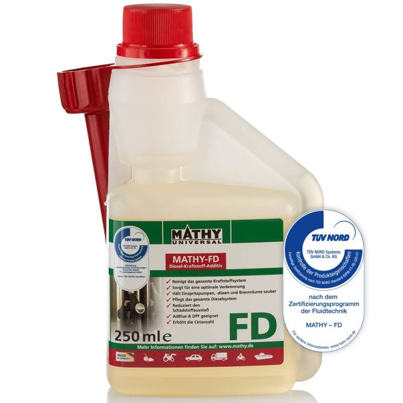 MATHY-FD Diesel-Pflege-Kraftstoffadditiv (250 ml) – hochwirksamer Diesel Systemreiniger - Kraftstoffstabilisator - Diesel Additiv - stetige Reinigung von MATHY