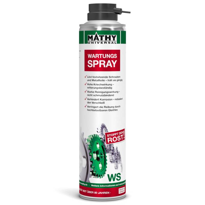 MATHY-WS Wartungsspray (300 ml) - Leistungsstarker Rostlöser - Wirksames Multifunktionsspray - Kriechöl zum Schutz vor Verschleiß und Reibung - Silikonfrei - Hohe Reinigungswirkung - Pflege Öl von MATHY