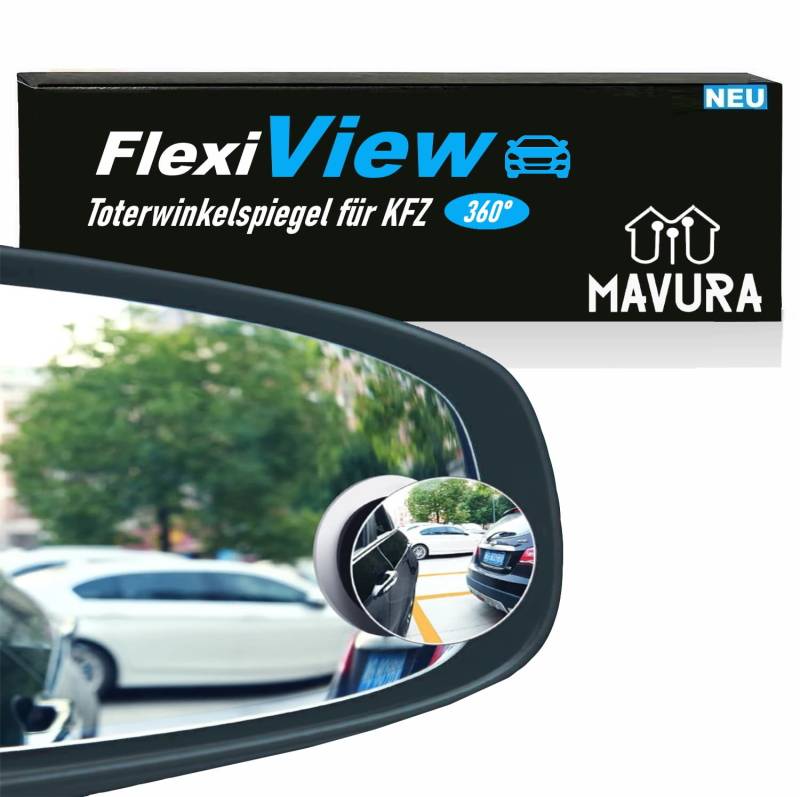 FlexiView Toter Winkel Spiegel 360° verstellbarer Klebe Auto (Zusatz Spiegel Weitwinkelspiegel), Außenspiegel Autospiegel Aufkleber 50mm [2er Set] von MAVURA