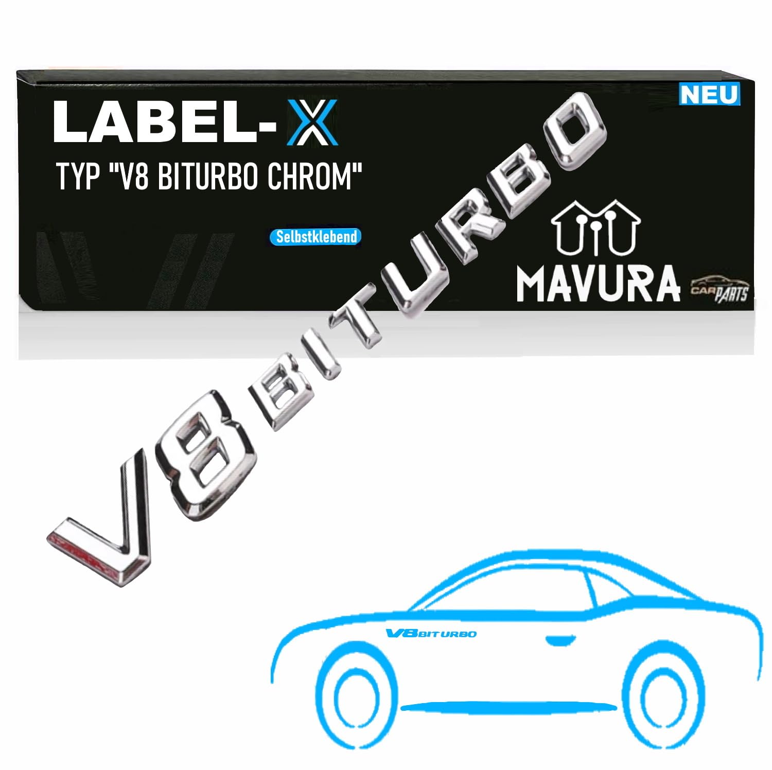 Label-X V8 Biturbo Schriftzug 3D Emblem Chrom Logo von MAVURA