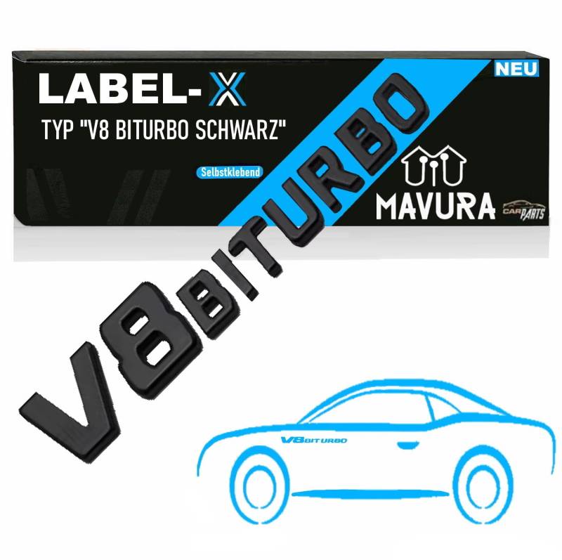 MAVURA Label-X V8 Biturbo Schriftzug 3D Emblem Schwarz Logo, G63 S63 SL63 CL63 C63 CLS63 AMG Mercedes von MAVURA