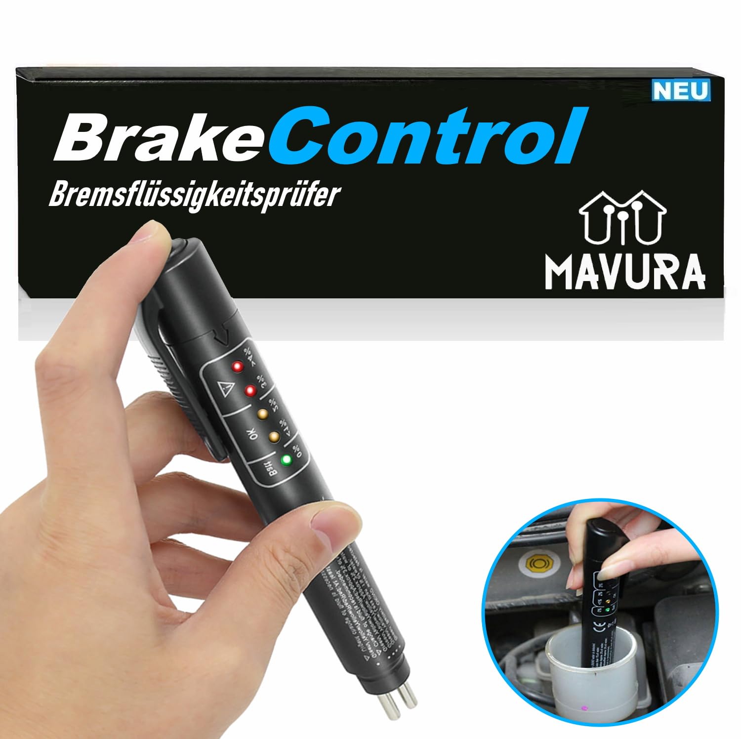 MAVURA BrakeControl Bremsflüssigkeitstester Bremsflüssigkeitsprüfer 5 LED von MAVURA