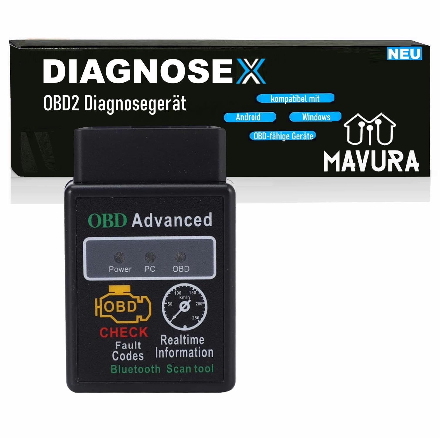 MAVURA DIAGNOSEX OBD2 Diagnosegerät Bluetooth Autoscan Auslesegerät, Tiefen Diagnose Gerät KFZ Auto Adapter Android Handy PC von MAVURA