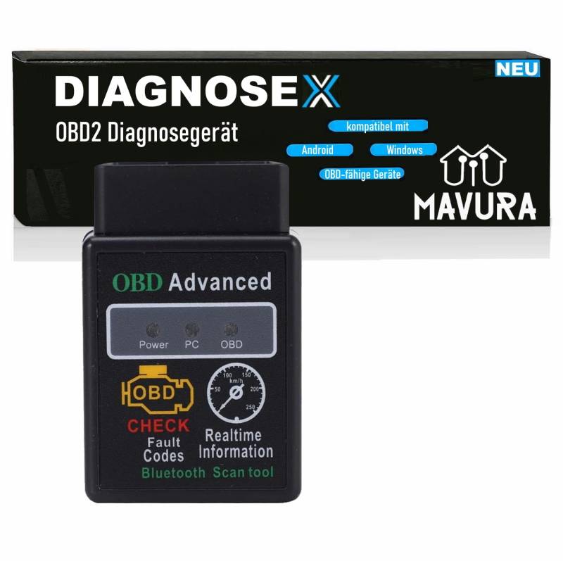 DIAGNOSEX OBD2 Diagnosegerät Bluetooth Autoscan Auslesegerät, Tiefen Diagnose Gerät KFZ Auto Adapter Android Handy PC von MAVURA