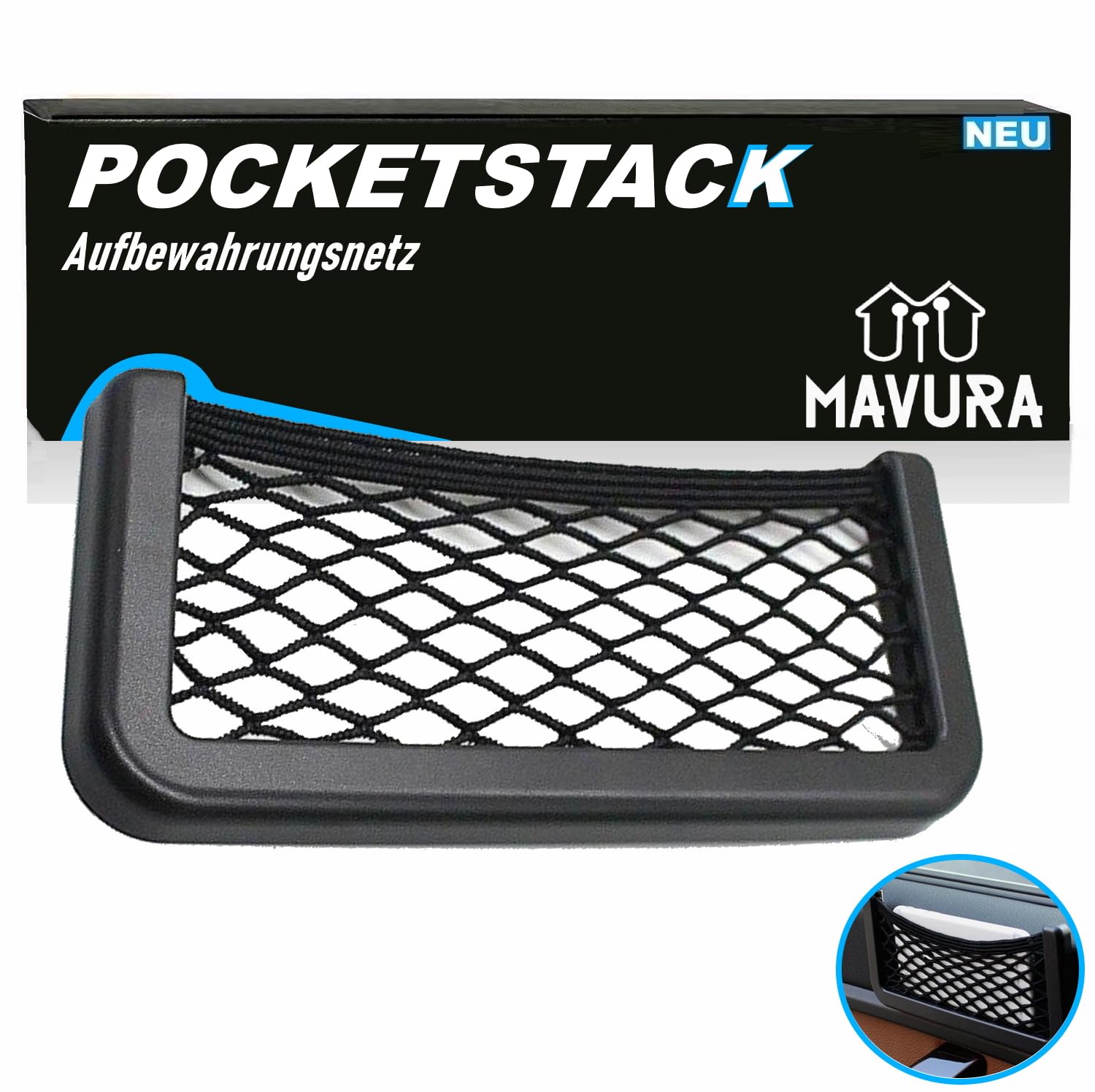 MAVURA POCKETSTACK Selbstklebendes Mini Verstaufach Ablage Netz Auto von MAVURA