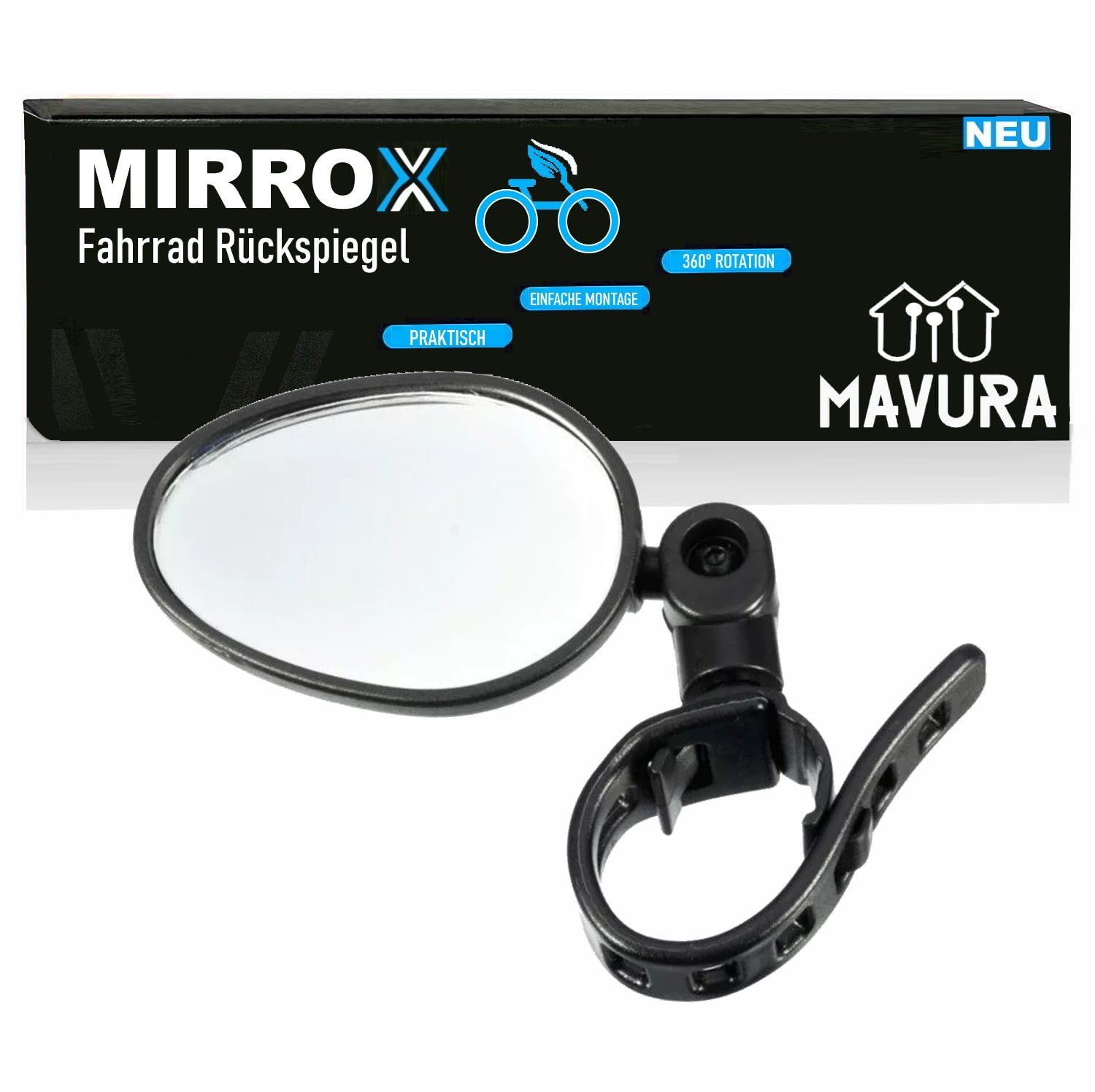 MIRROX Fahrrad Rückspiegel 360° Fahrradspiegel für Lenker, Universal Bike eBike Verstellbar von MAVURA