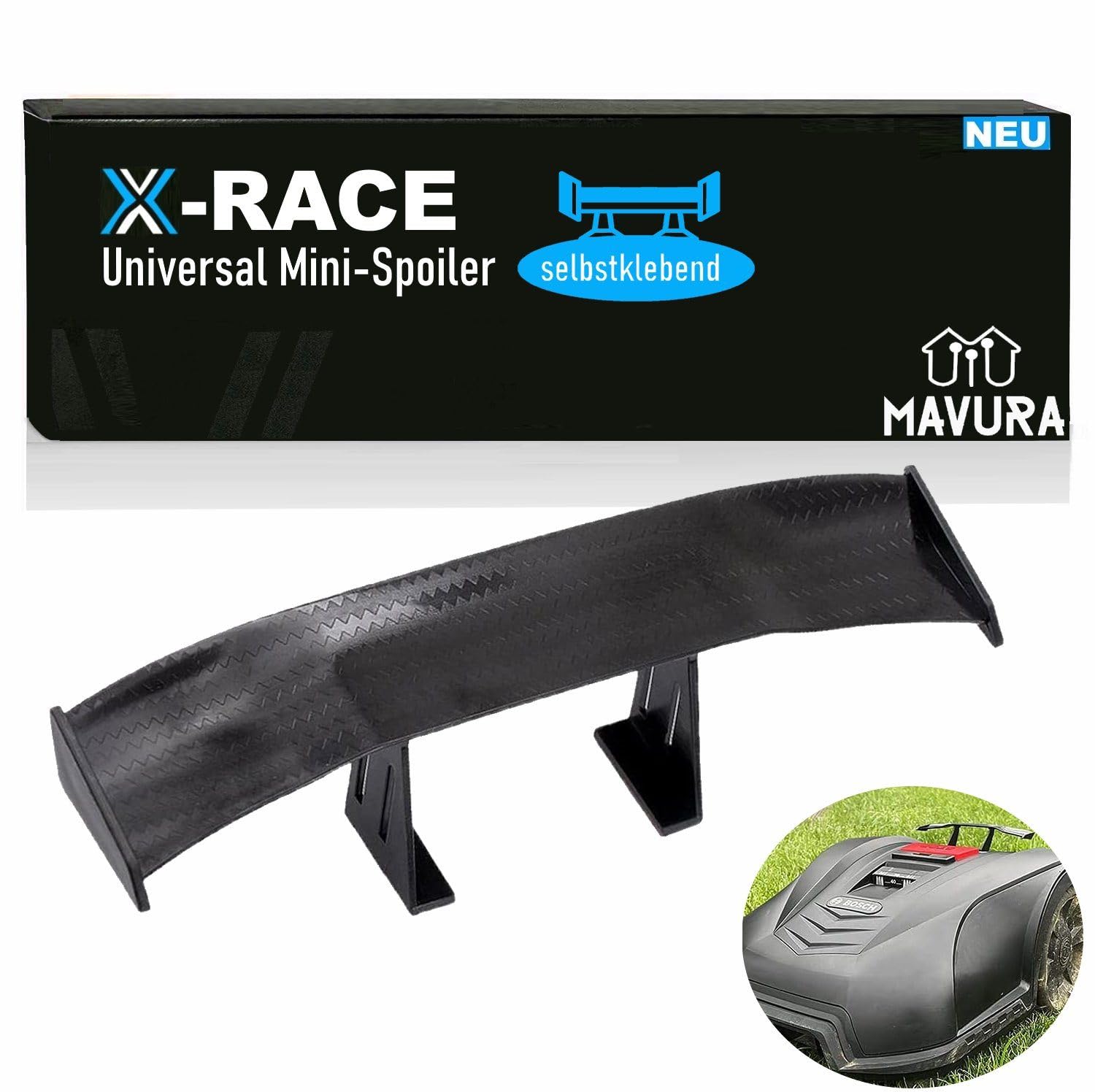 X-Race Mini Heckspoiler Spoiler selbstklebend Mini Flügel Wing, schwarz für Mähroboter Auto KFZ Auto u.v.m. von MAVURA