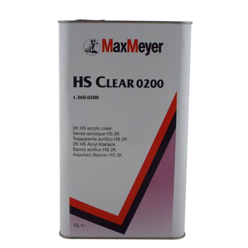 Max Meyer 0200 maxiclear HS Lack 2 K-Klarlack Auto Lack 5 Liter 2 K High Solid transparent Die zeigt Ausgezeichnete Fließende Fähigkeiten, schnell trocknen und Polieren, Härte und Gloss von MAXMEYER