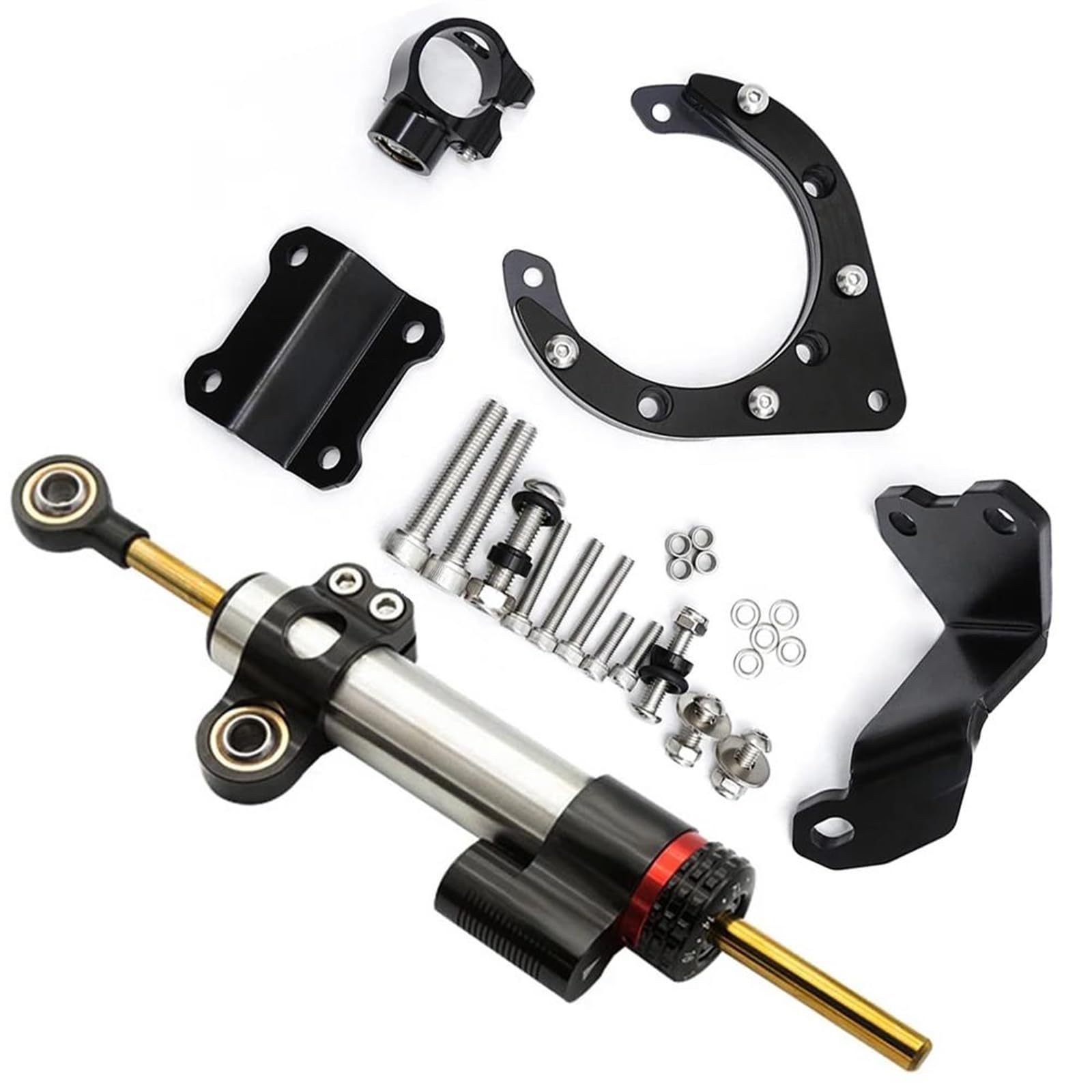 Lenkstabilisator Aluminium Lenkungsdämpfer Motorrad Stabilisieren Dämpfer Halterung Montage Kit Für MT07 FZ07 2020-2023 CNC Dämpfer(B Black Set) von MAYINGLON