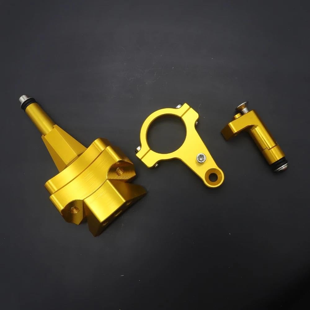 Lenkstabilisator Einstellbarer Lenkungsstabilisator Lenkungsdämpfer-Montagehalterung Motocross-Kit Für Kawasaki Ninja 400 Für Ninja 400 2018-2022 CNC Dämpfer(Gold Bracket) von MAYINGLON