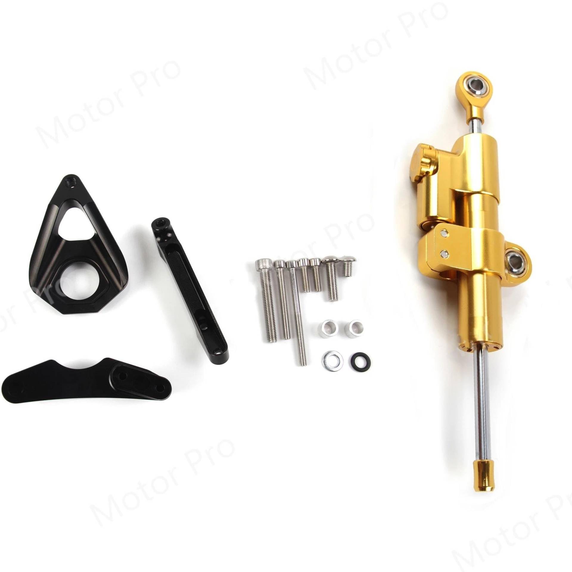 Lenkstabilisator Für Suzuki Für GSXR1000 2005 2006 Stabilisator Halterung Kit Sicherheit Control GSX-R K5 K6 Motorrad Lenkung Dämpfer Set Dämpfer(Gold Black Set) von MAYINGLON