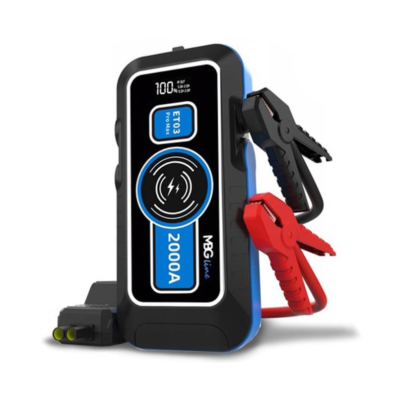 MBG line® Starthilfe Auto 2000A, Car Battery Booster 16000mAh für bis zu 6.0L Benzin oder 4.0L Diesel Motoren | Wireless QI 15W Ladegerät | LED-Taschenlampe mit Powerbank Funktion von MBG line