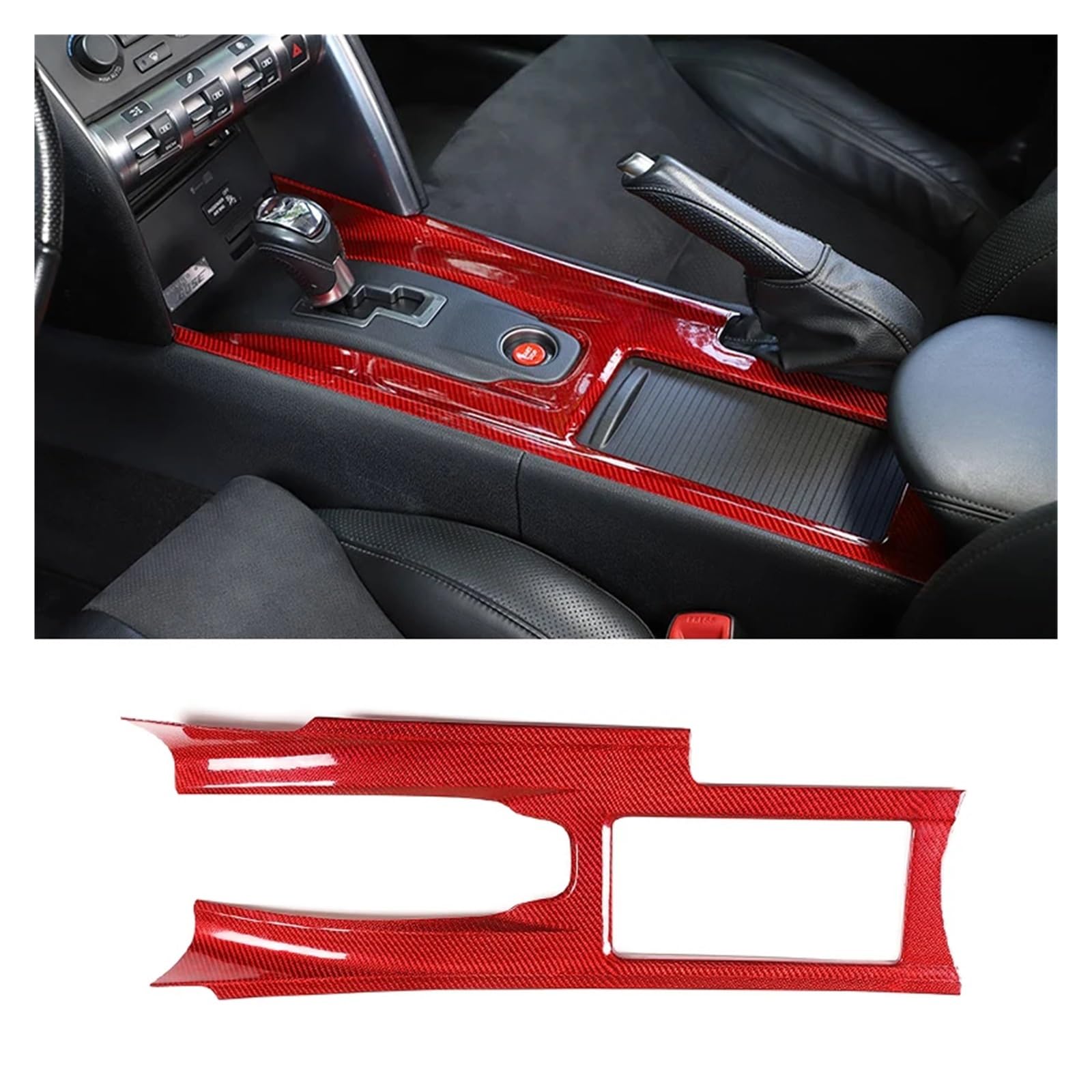 Control Panel Trim Für G&TR R35 2008-2010 2011 2012 2013 2014 2015 2016 Auto Mittelkonsole Wasser Tasse Panel Getriebe Rahmen Real Carbon Fiber Innen Trim Abdeckung Mittelkonsole Frame(Red-LHD) von MBPBVRVAF