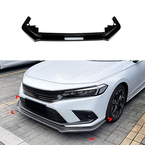 Auto Frontlippe Frontspoiler für Honda Civic XI 2021-2023, Front Unterstoßstangen Kratzfest Kollisionssicher Lippenspoiler Frontstoßstangenlippe Zubehör,A Gloss Black von MBROS