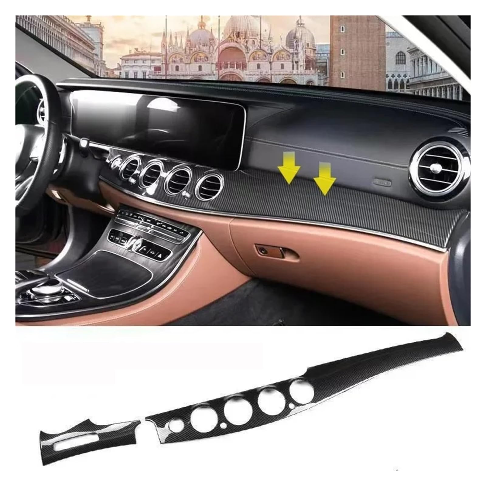 Auto Innenraum Rahmen Für E Klasse W213 E200 E300 2016 2017 2018 2019 2020 2021 2022 2023 Für LHD Auto Front Dashboard Panel Innen Trim Zubehör Abdeckung Innen Trim(Carbon with Hole) von MBROS