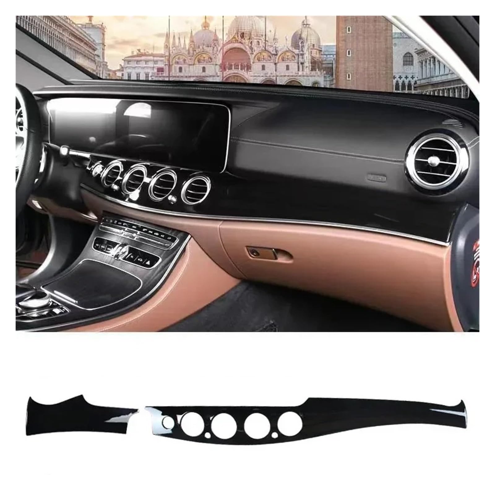 Auto Innenraum Rahmen Für E Klasse W213 E200 E300 2016 2017 2018 2019 2020 2021 2022 2023 LHD Innen Zubehör Auto Front Armaturenbrett Panel Trim Abdeckung Innen Trim(Black no Hole) von MBROS