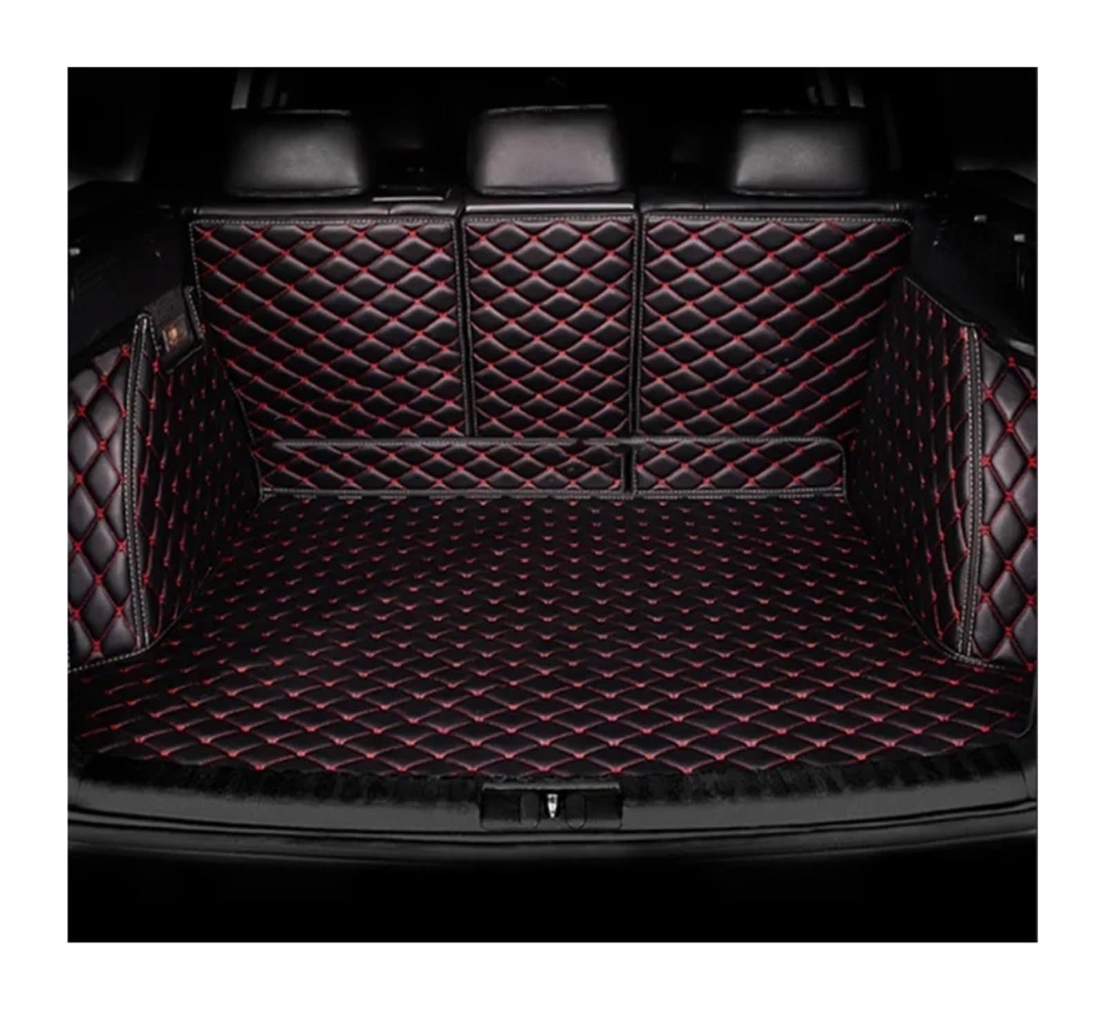 Kofferraummatten Für Touareg 7L 5seat 2002 2003 2004 2005 2006 2007 2008 2009 Kofferraum Matte Vollständig Stamm Matte Hinten Fracht Tablett Zubehör Kofferraumschutz Zubehör(Black Red2) von MBROS