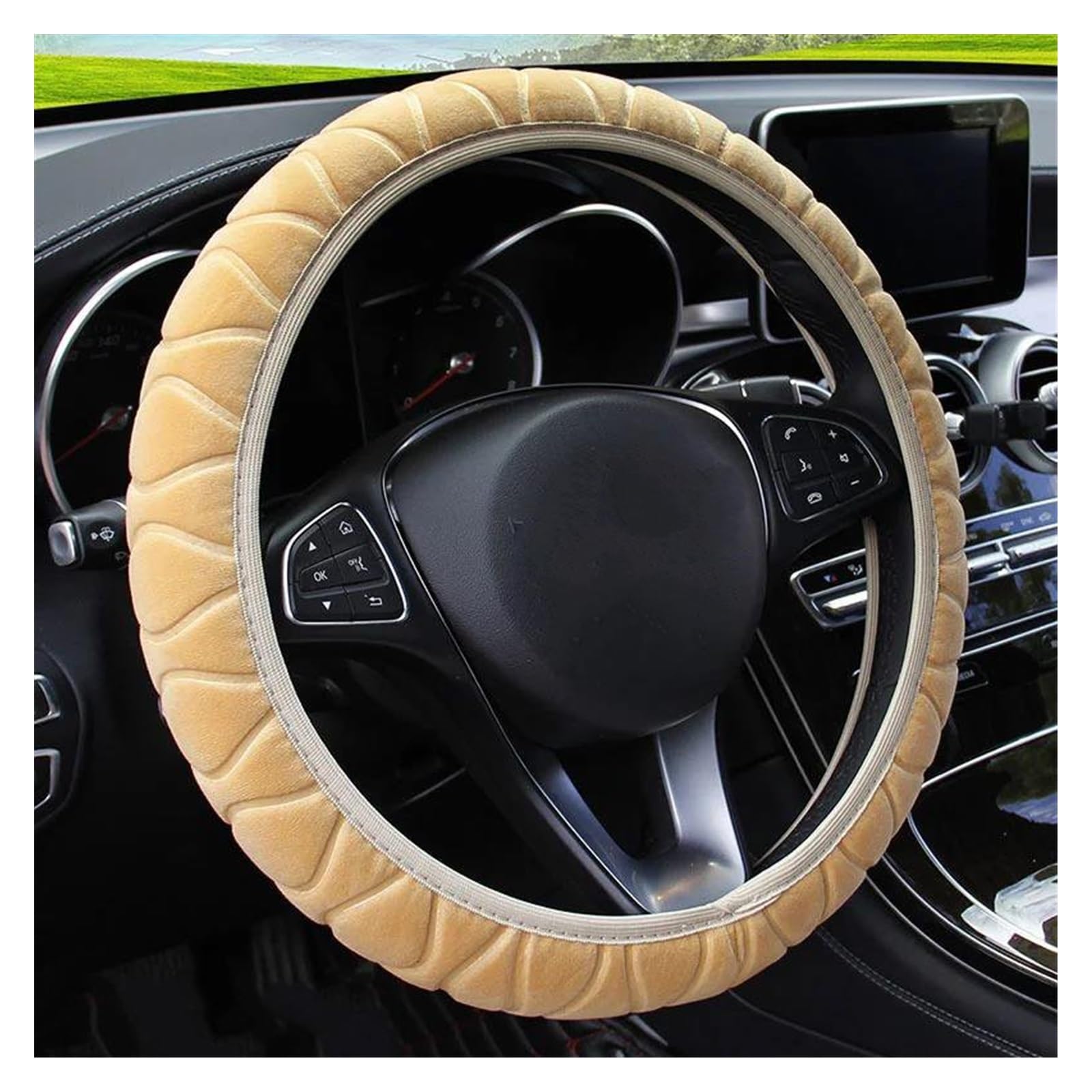 Lenkradabdeckungen 37-39CM Universal Auto Lenkrad Plüsch Abdeckung Weichen Warmen Plüsch Lenkrad Abdeckung Lenkrad Schutzhülle Wrap Lenkrad Schutzhülle Abdeckung Lenkrad Schutzhülle(Beige) von MBROS